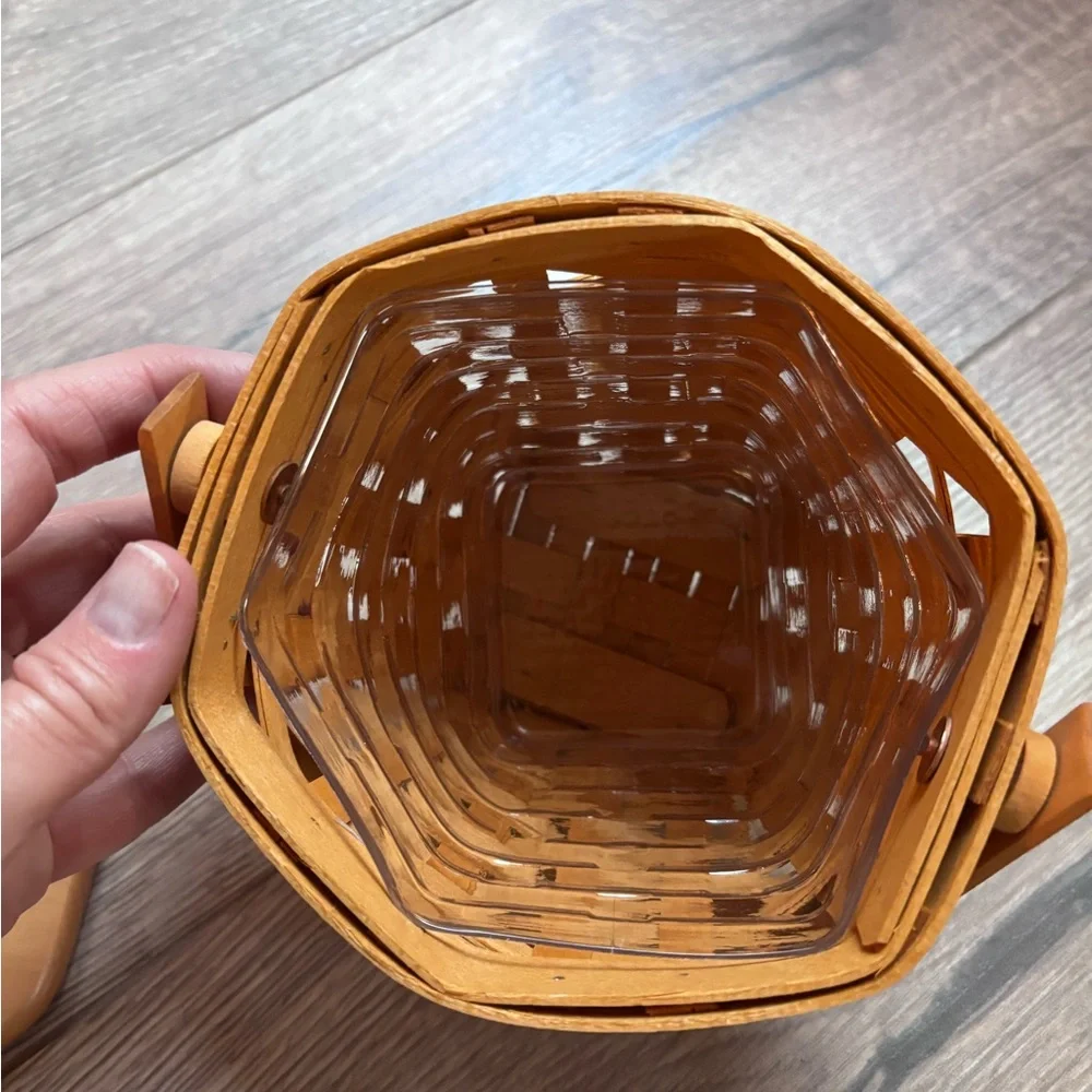 Longaberger Handwoven Lidded Basket Handle Liner Insert Cottage Kitchen Decor